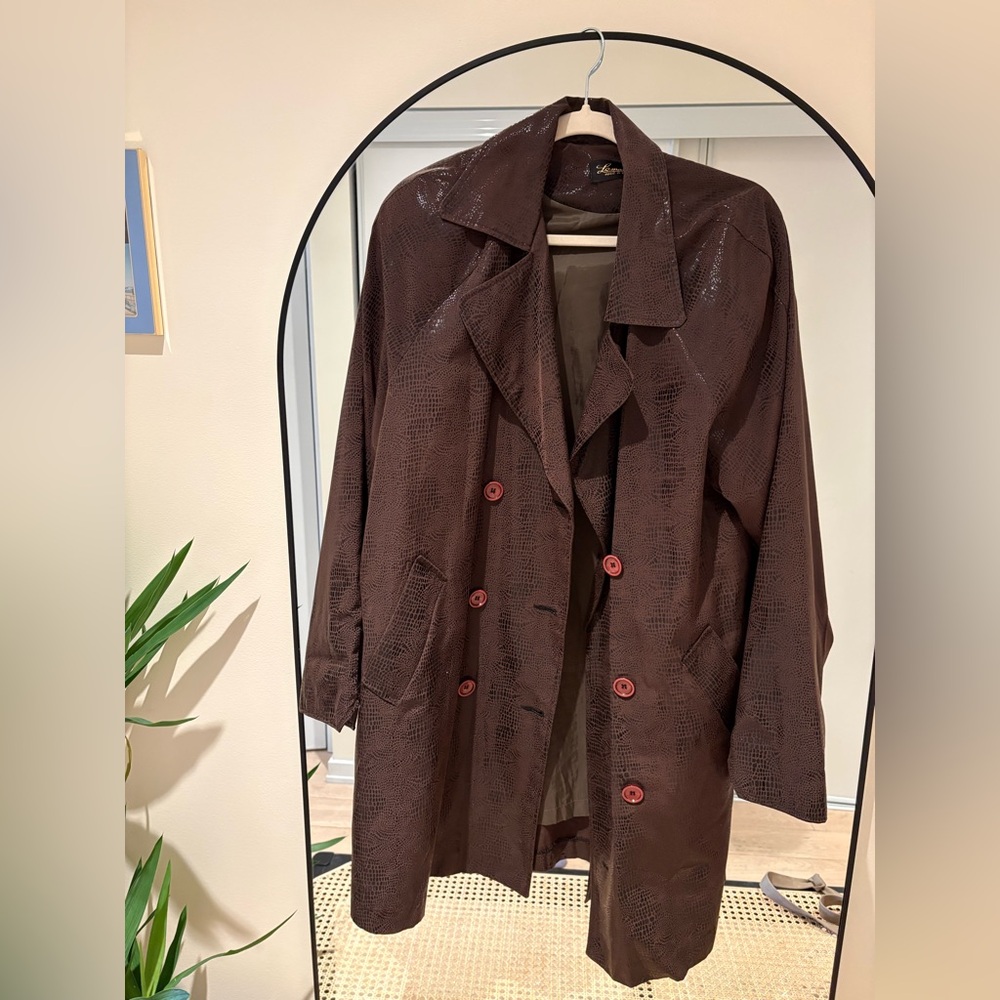 Vintage Brown Oversized Faux Snake Skin Trench